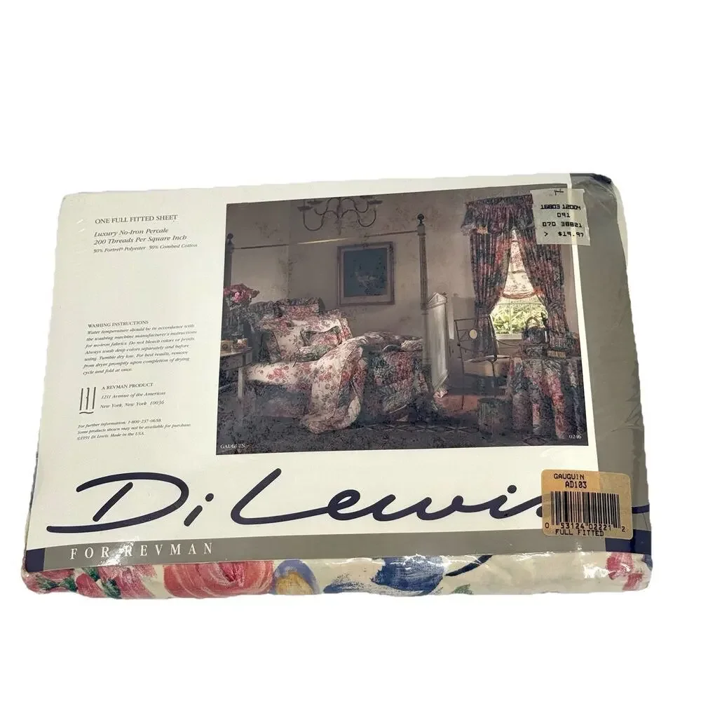 Di Lewis VTG 1991 Watercolor Floral Full Fitted Sheet Percale Country Cottage